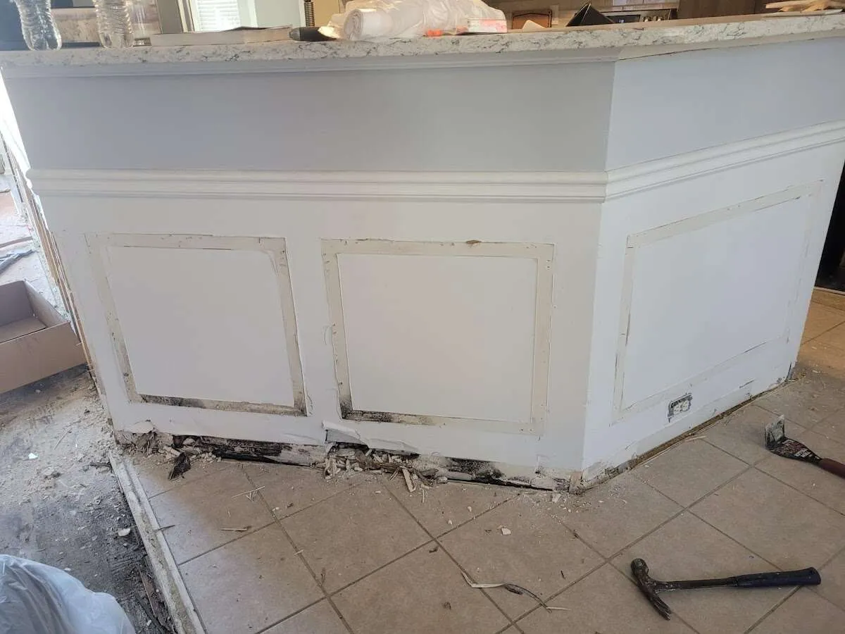 Water damage and mold on kitchen during Storm Damage Restoration in Westport